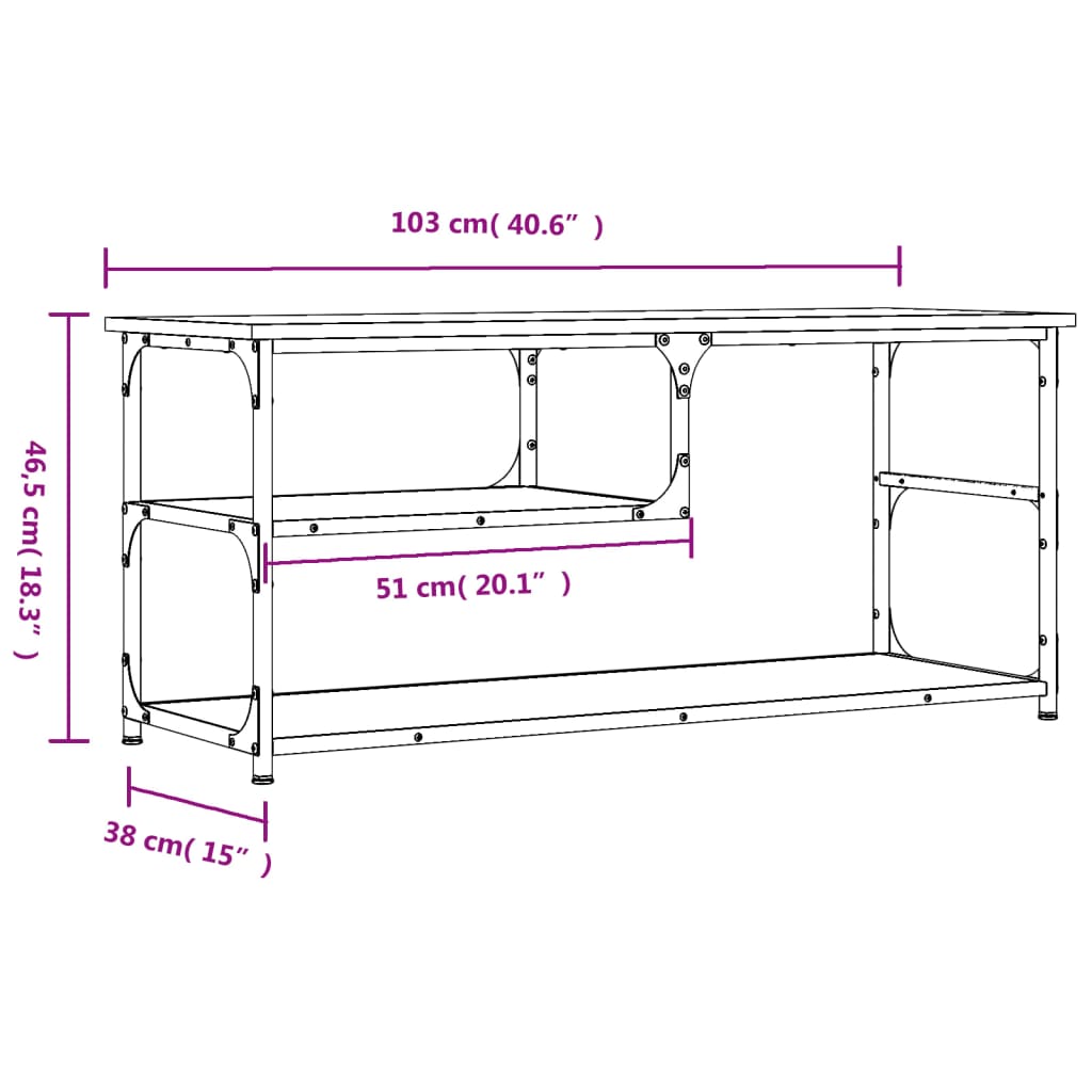 Tv-meubel 103x38x46,5 cm en bewerkt hout staal