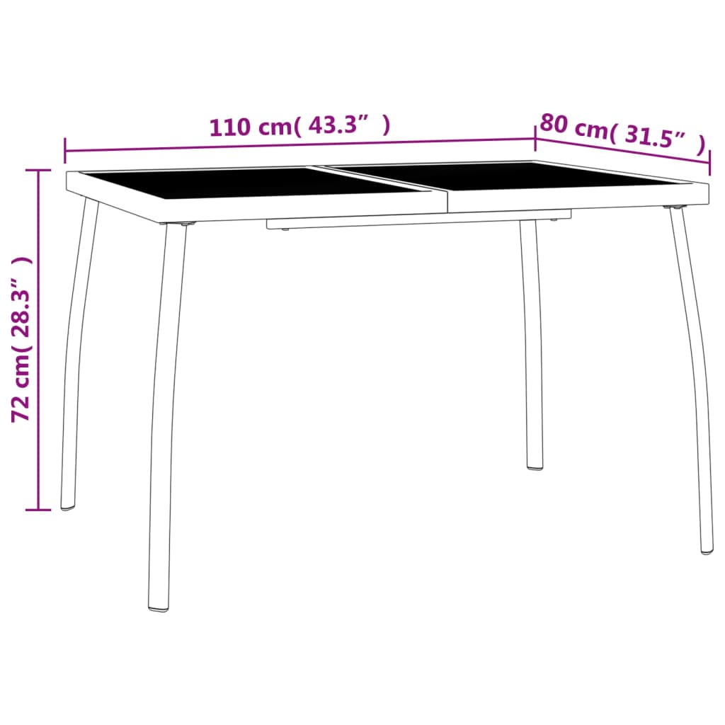 Table de jardin 110x80x72 cm maille acier, anthracite