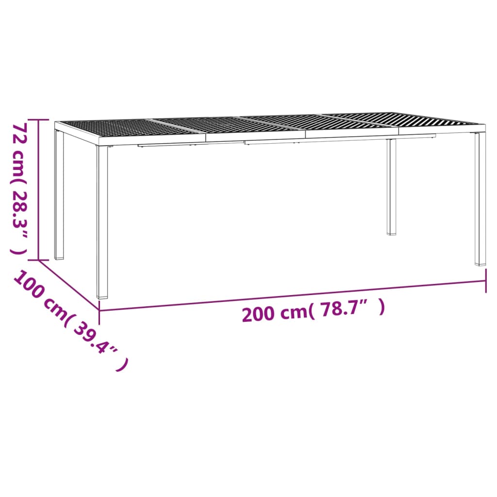 Tuintafel 200x100x72 cm staal antracietkleurig