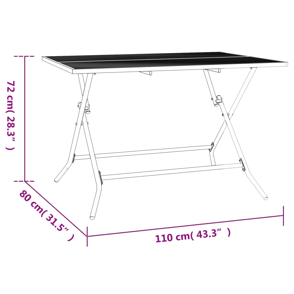 Tuintafel inklapbaar 50x50x72 cm staalgaas antracietkleurig