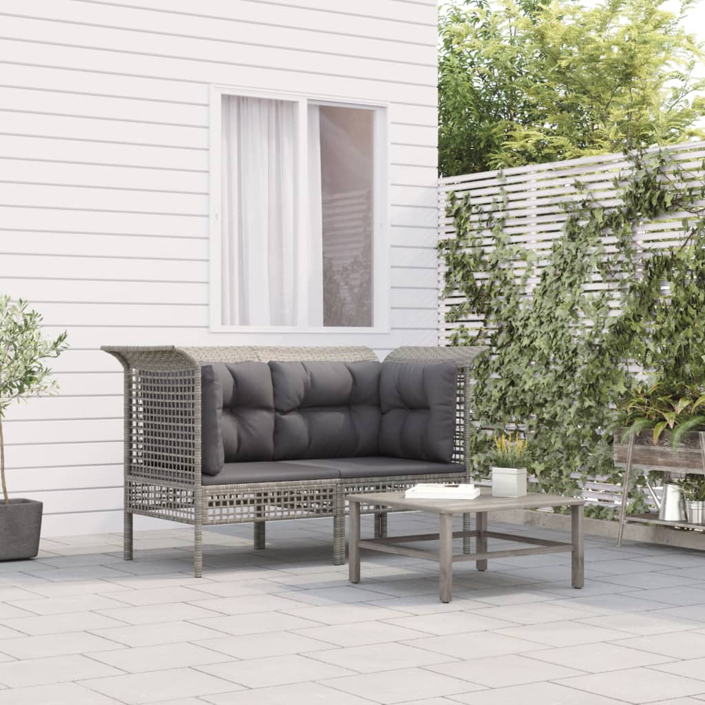 4-delige Loungeset met kussens poly rattan grijs