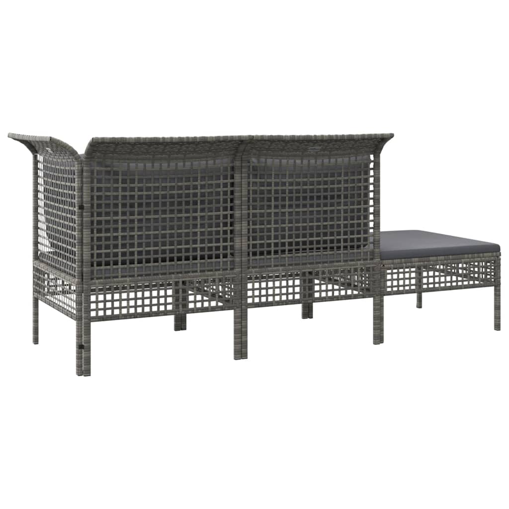 4-delige Loungeset met kussens poly rattan grijs