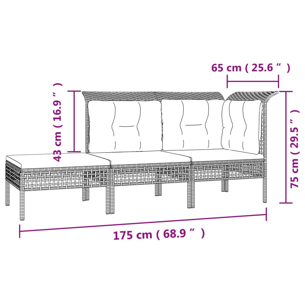 4-delige Loungeset met kussens poly rattan grijs