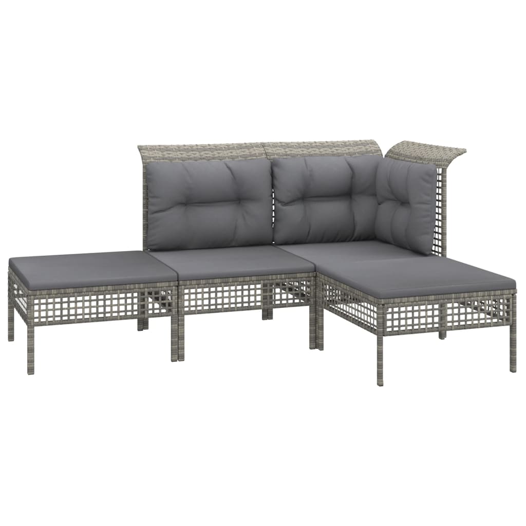 4-delige Loungeset met kussens poly rattan grijs