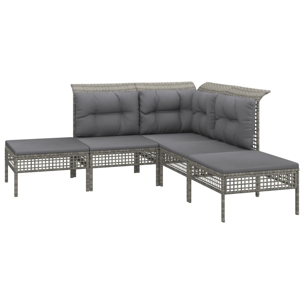 4-delige Loungeset met kussens poly rattan grijs