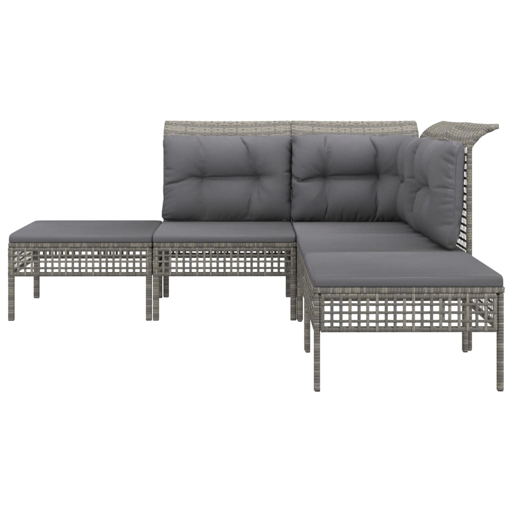 4-delige Loungeset met kussens poly rattan grijs