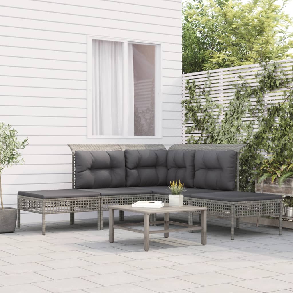 4-delige Loungeset met kussens poly rattan grijs