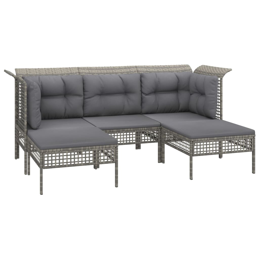 4-delige Loungeset met kussens poly rattan grijs