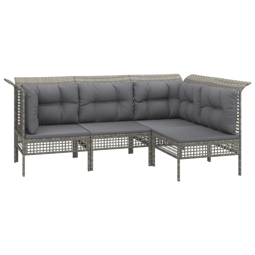 4-delige Loungeset met kussens poly rattan grijs