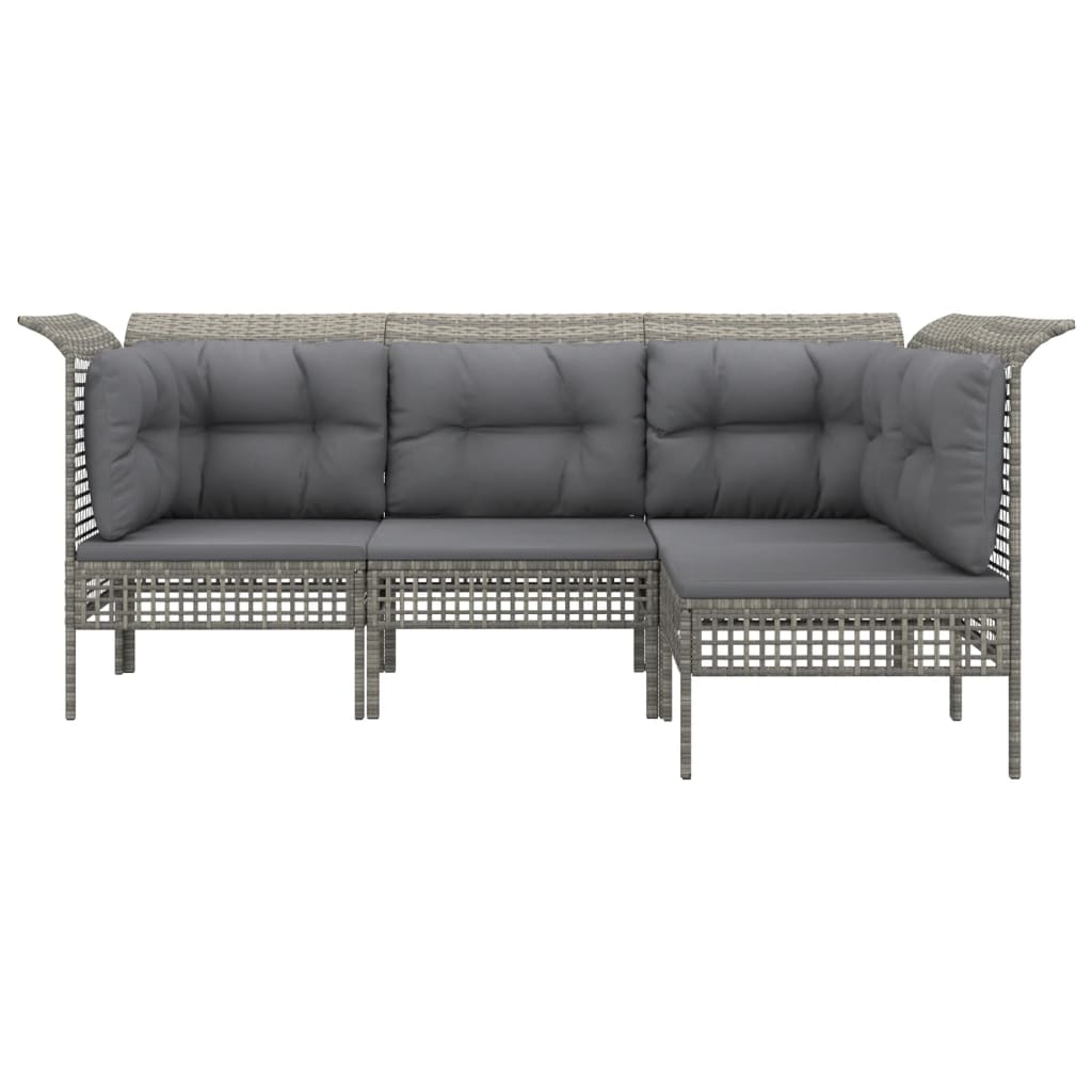 4-delige Loungeset met kussens poly rattan grijs