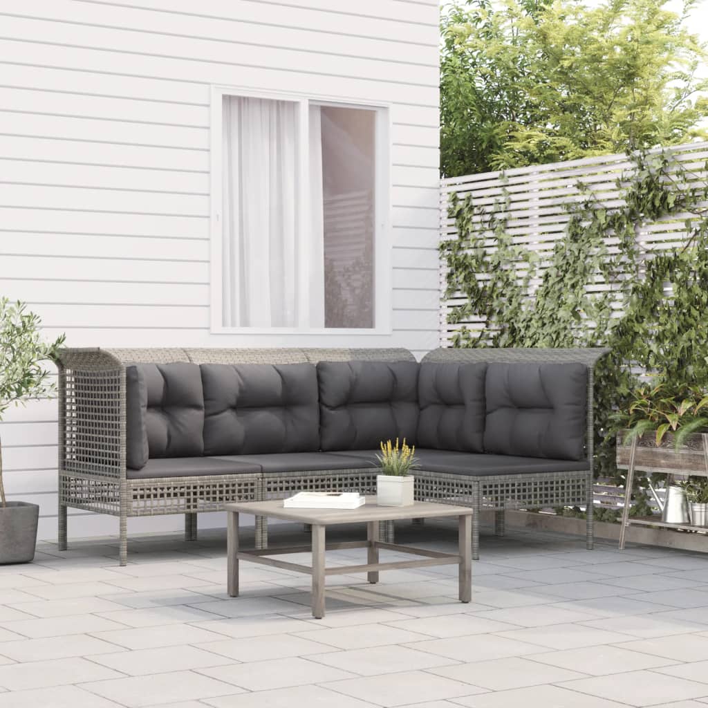 4-delige Loungeset met kussens poly rattan grijs