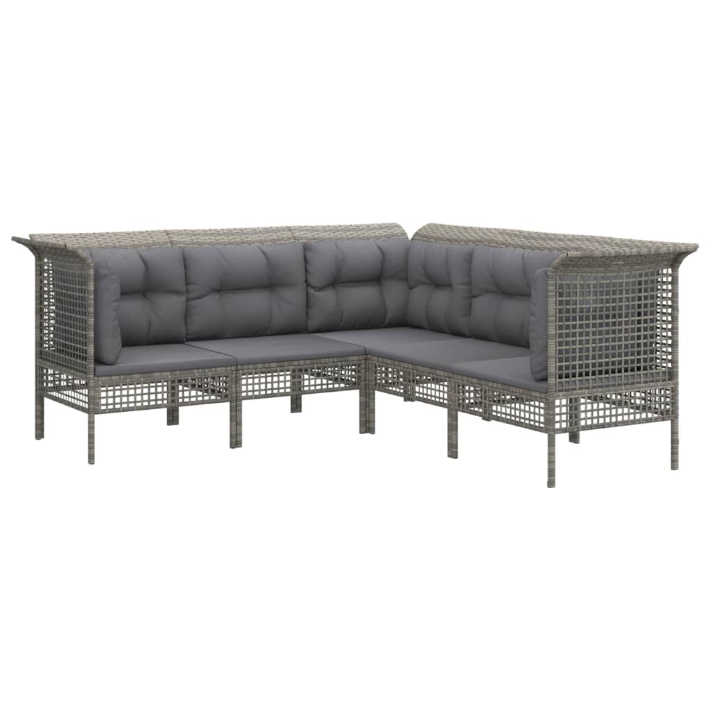 4-delige Loungeset met kussens poly rattan grijs