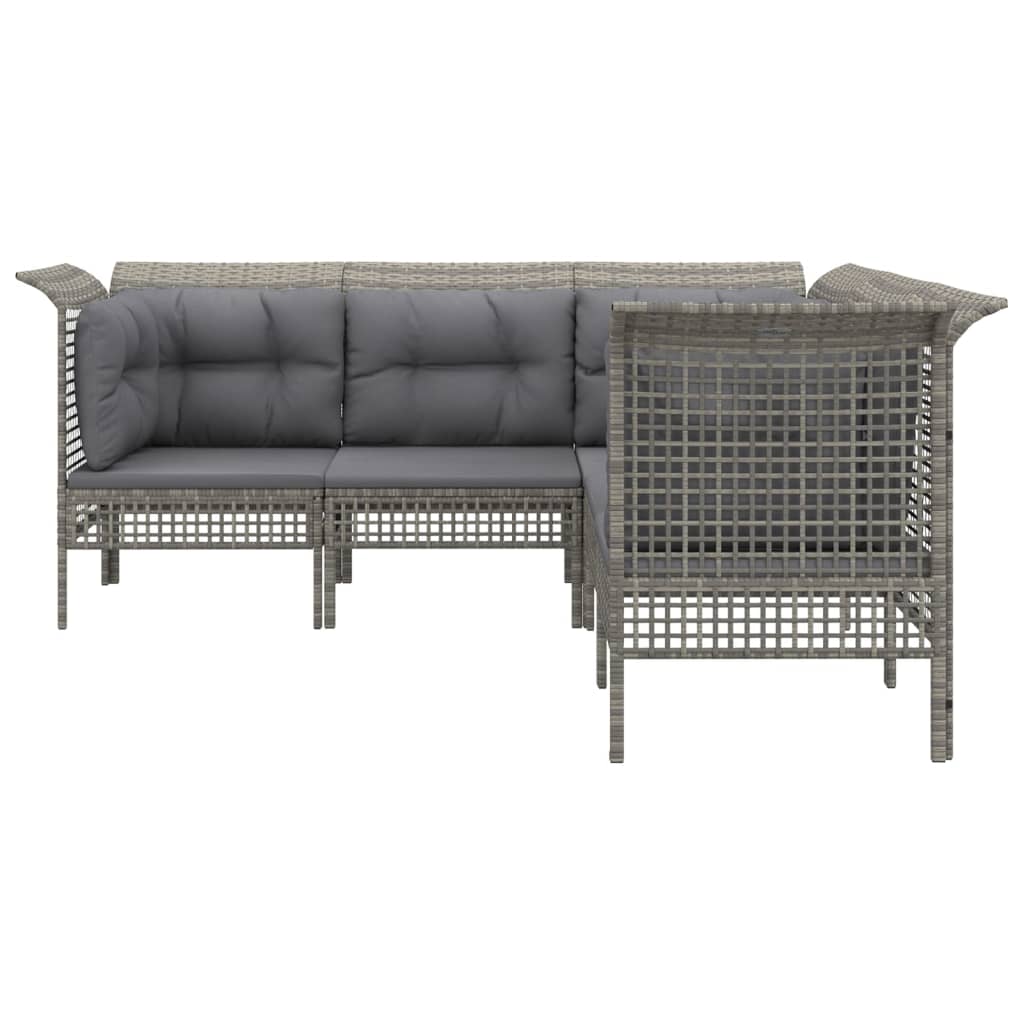 4-delige Loungeset met kussens poly rattan grijs