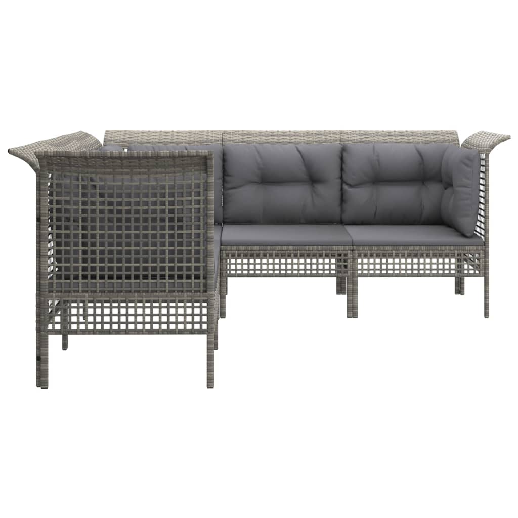 4-delige Loungeset met kussens poly rattan grijs