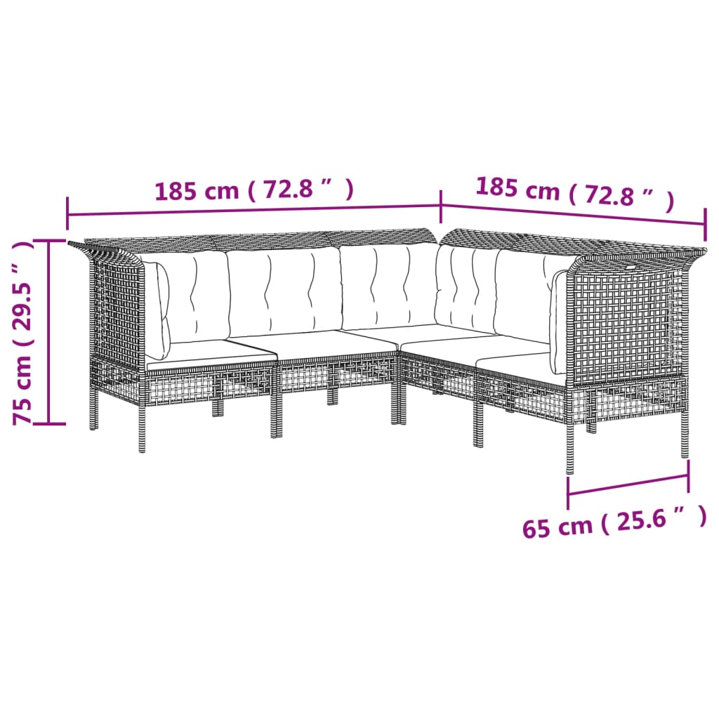 4-delige Loungeset met kussens poly rattan grijs