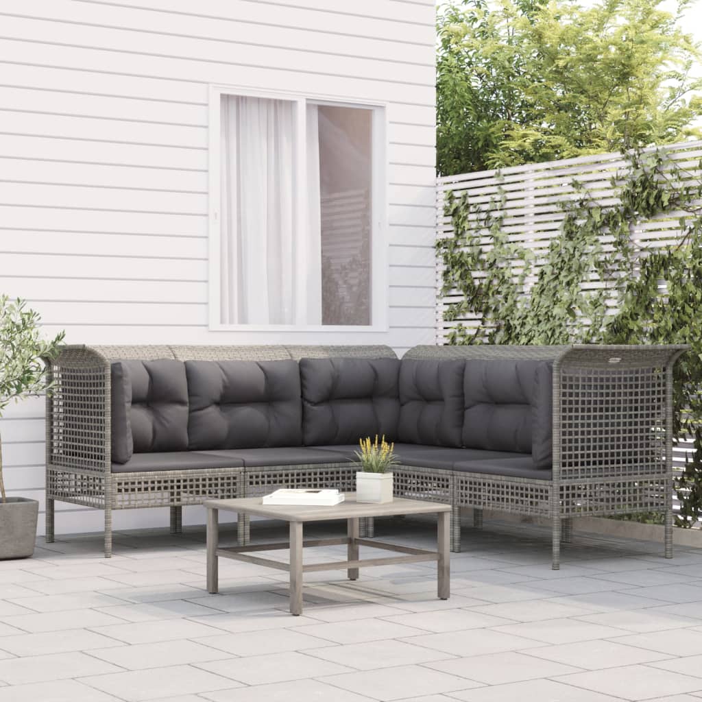 4-delige Loungeset met kussens poly rattan grijs