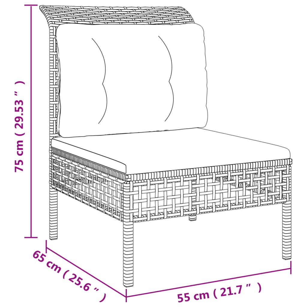 4-delige Loungeset met kussens poly rattan grijs