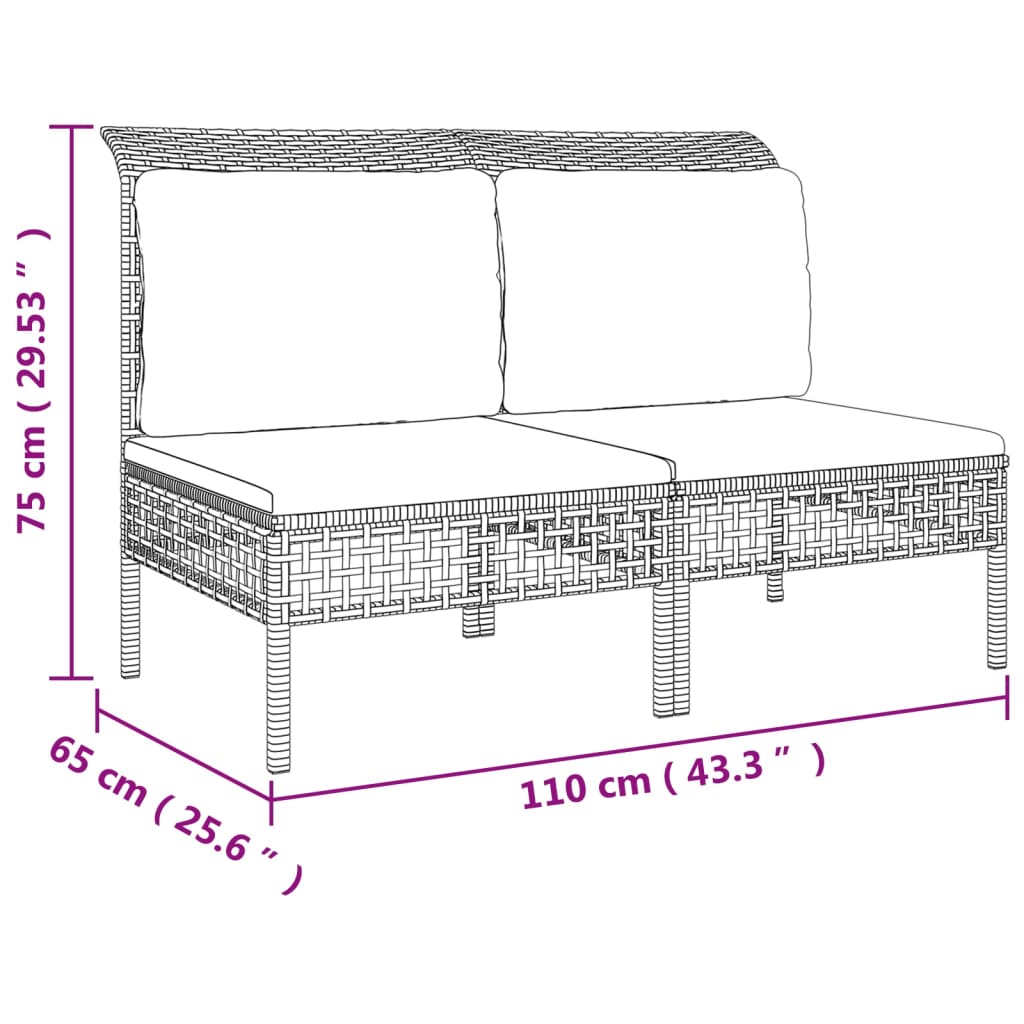 4-delige Loungeset met kussens poly rattan grijs