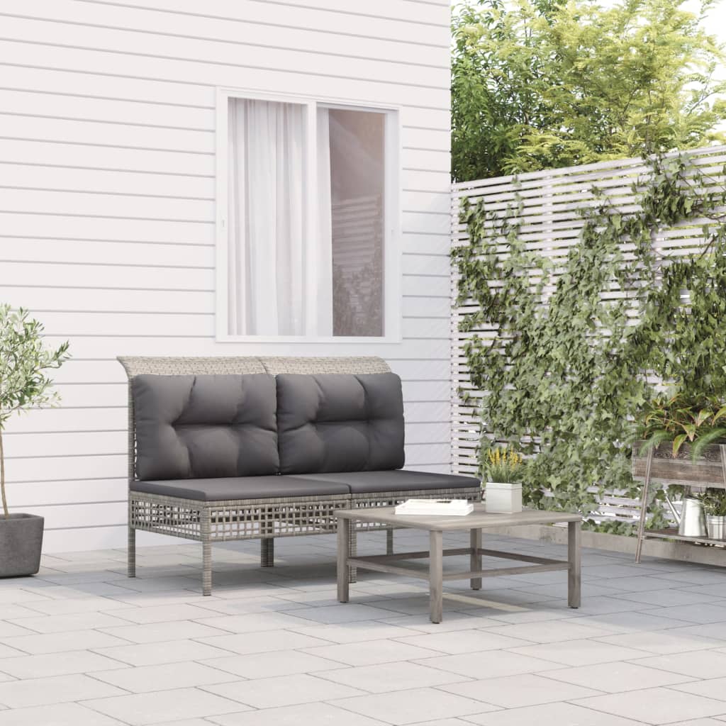 4-delige Loungeset met kussens poly rattan grijs