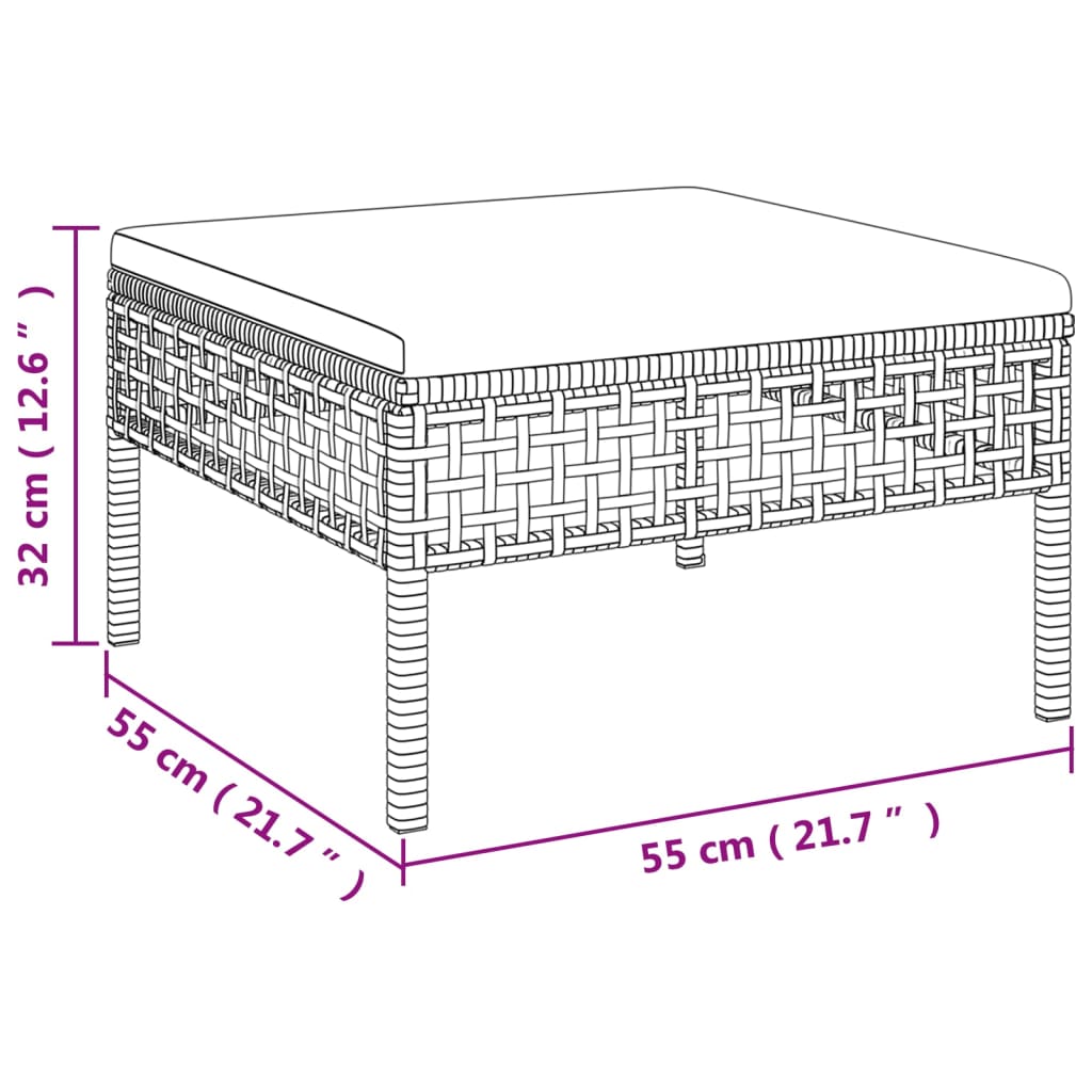 4-delige Loungeset met kussens poly rattan grijs