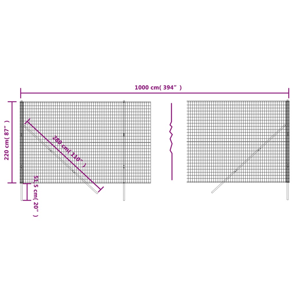 Draadgaashek 1,8x10 m gegalvaniseerd staal antracietkleurig