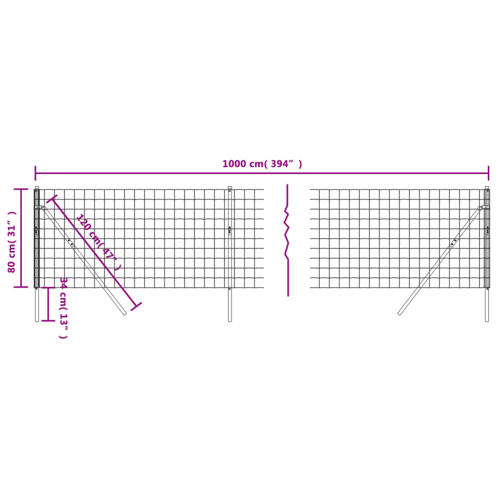 Clôture grillagée 1,6x10 m en acier galvanisé