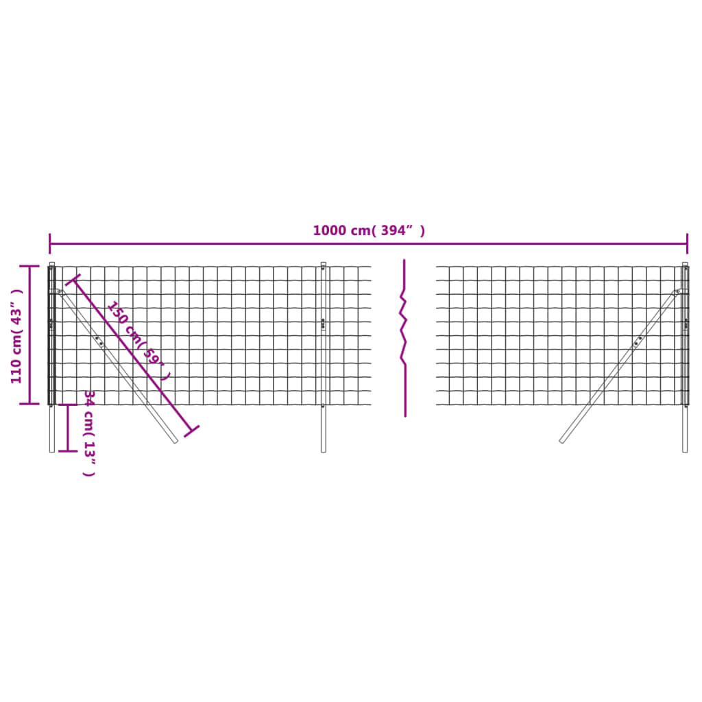 Clôture grillagée 1,6x10 m en acier galvanisé