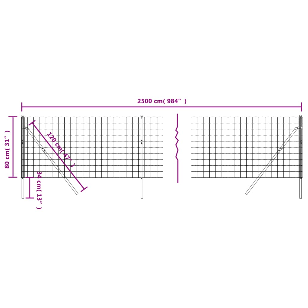 Clôture grillagée 1,6x10 m en acier galvanisé