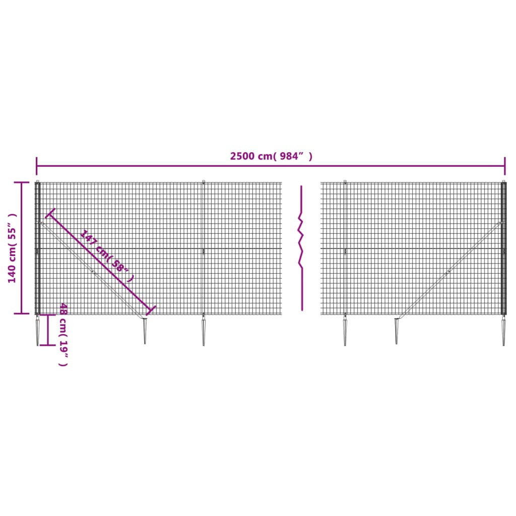 Draadgaashek met grondankers 2x10 m antracietkleurig