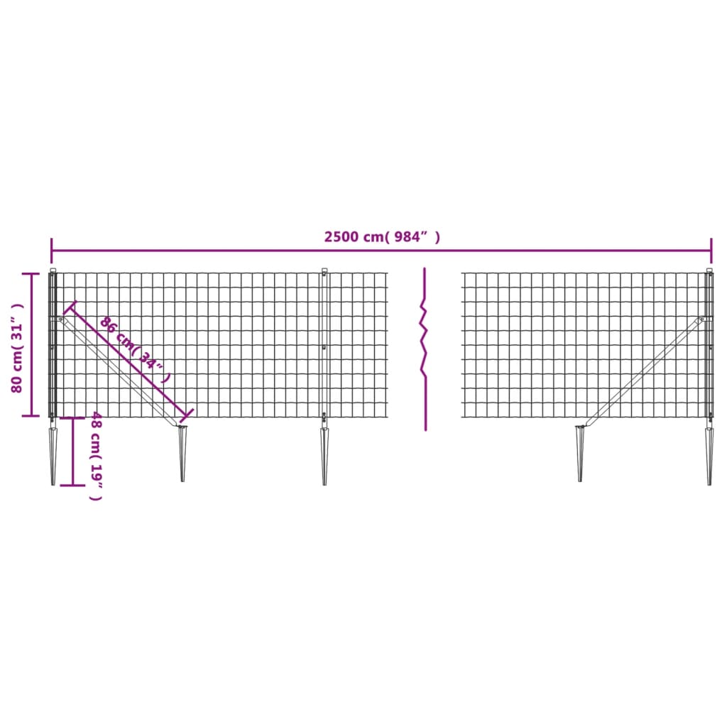 Draadgaashek met grondankers 2x25 m antracietkleurig