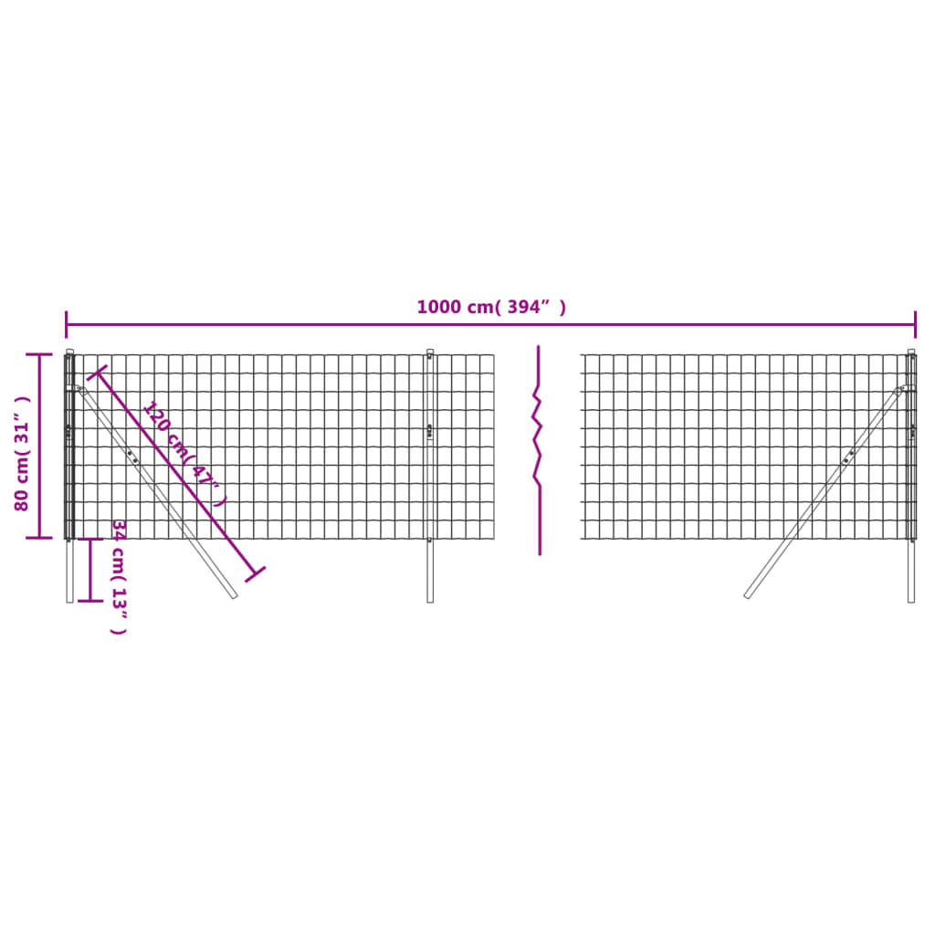 Draadgaashek 0,8x10 m gegalvaniseerd staal antracietkleurig