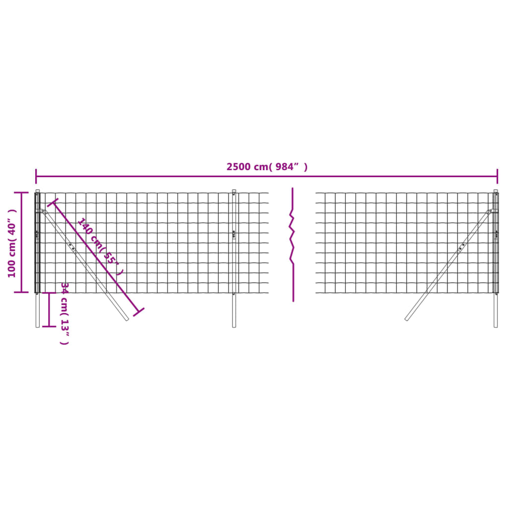 Clôture grillagée 1,6x10 m en acier galvanisé