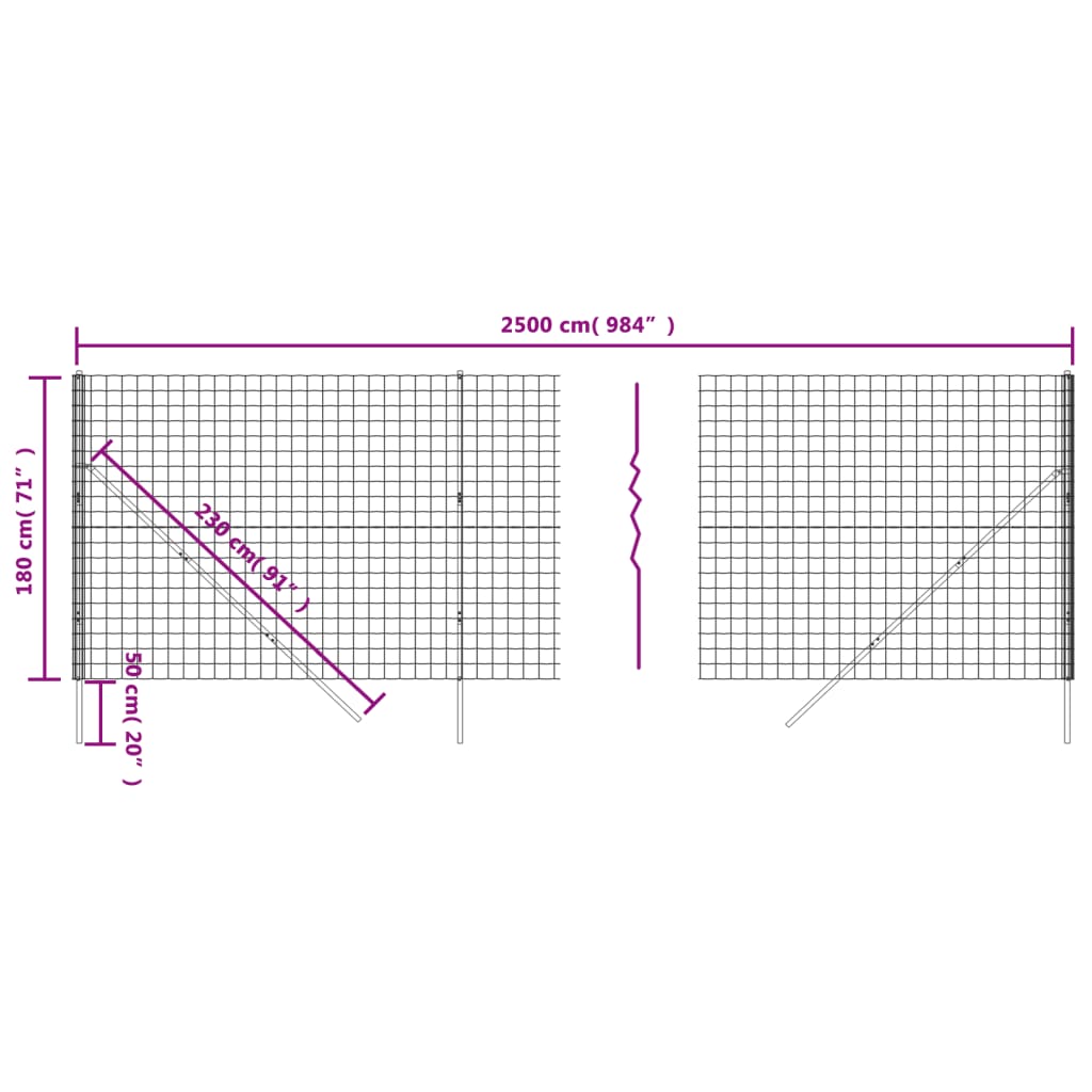 Clôture grillagée 1,6x10 m en acier galvanisé