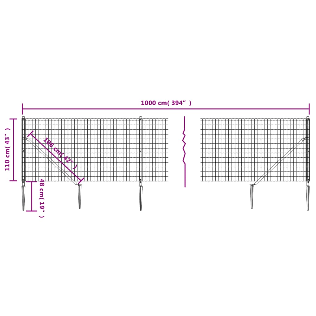 Draadgaashek met grondankers 2x10 m antracietkleurig