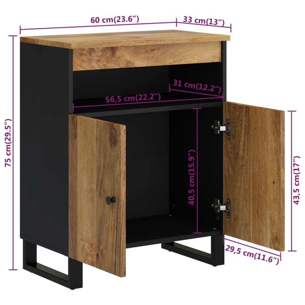 Dressoir met 2 deuren 60x33x75 cm massief mangohout