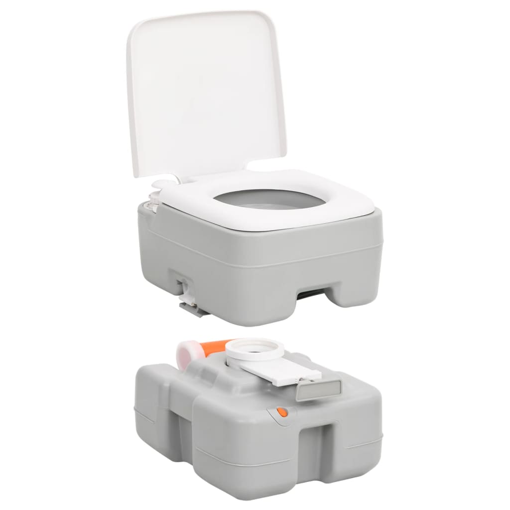 Toilettes de camping portatives 10+10 L PEHD gris et blanc