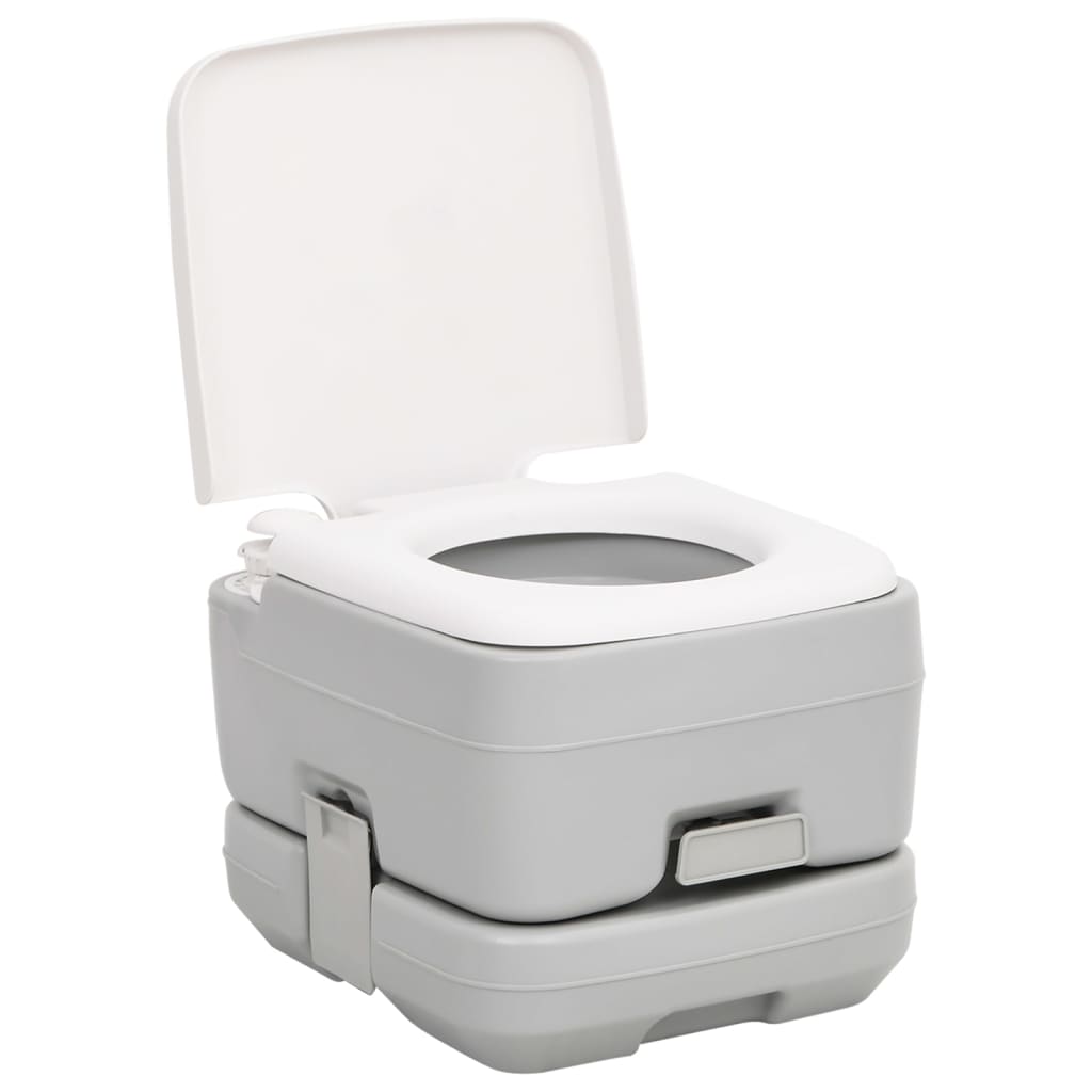 Toilettes de camping portatives 10+10 L PEHD gris et blanc