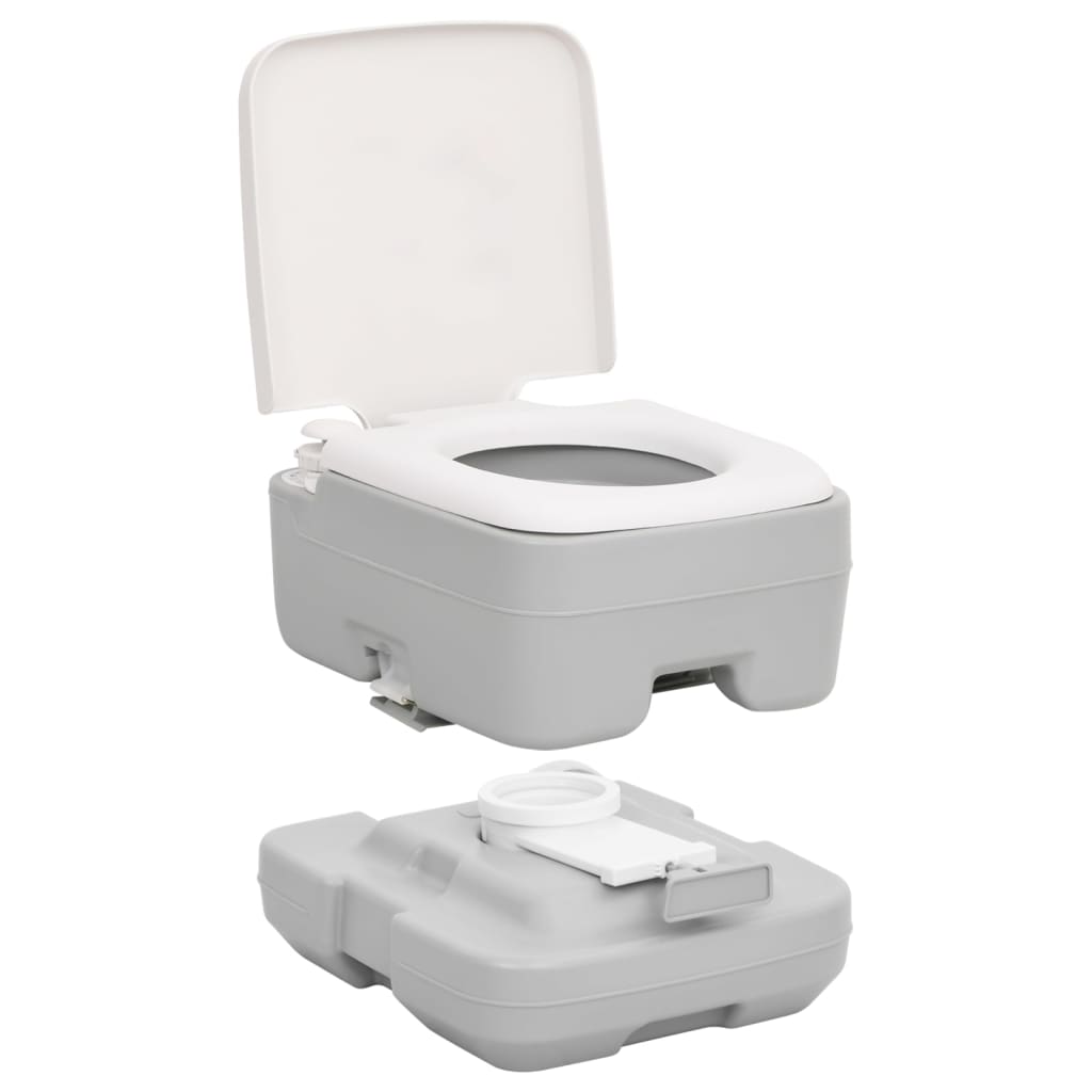 Toilettes de camping portatives 10+10 L PEHD gris et blanc