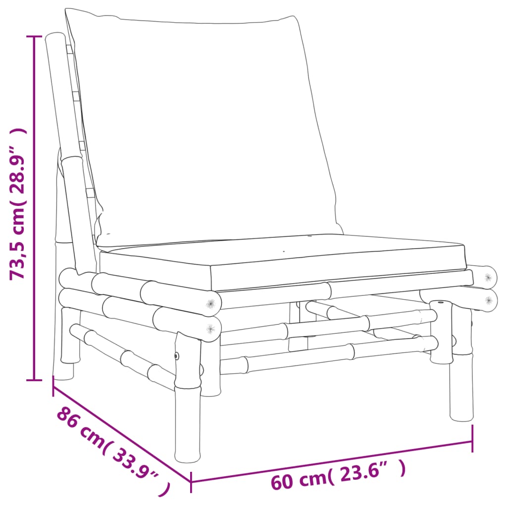 Ensemble de salon 3 pièces avec coussins bambou blanc crème