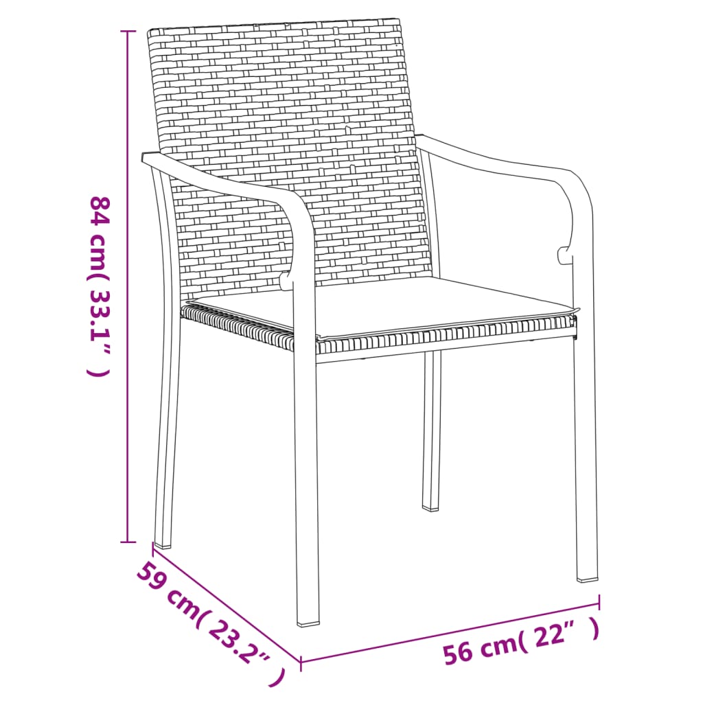 Chaises de jardin 4 pcs avec coussins 56x59x84 cm poly rotin