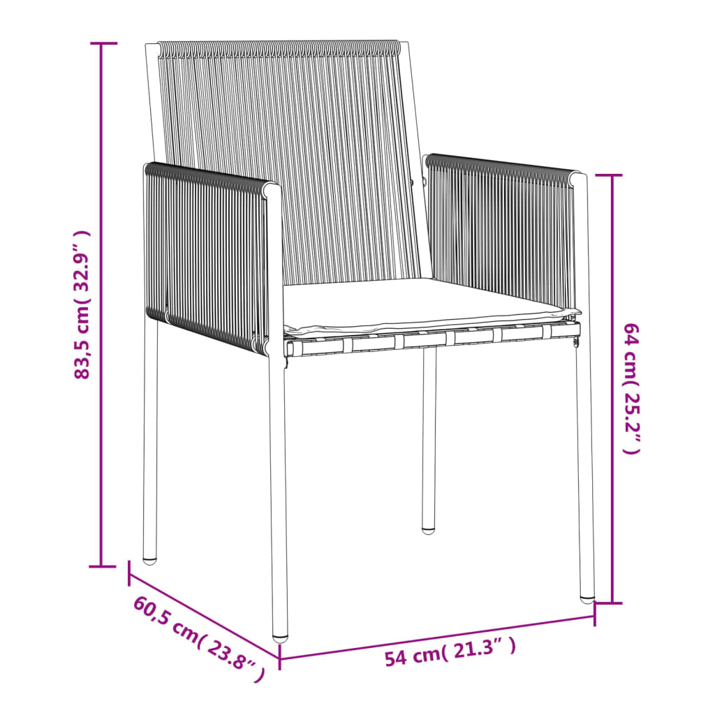 Chaises de jardin 6 pcs avec coussins 54x60,5x83,5 cm poly rotin noir