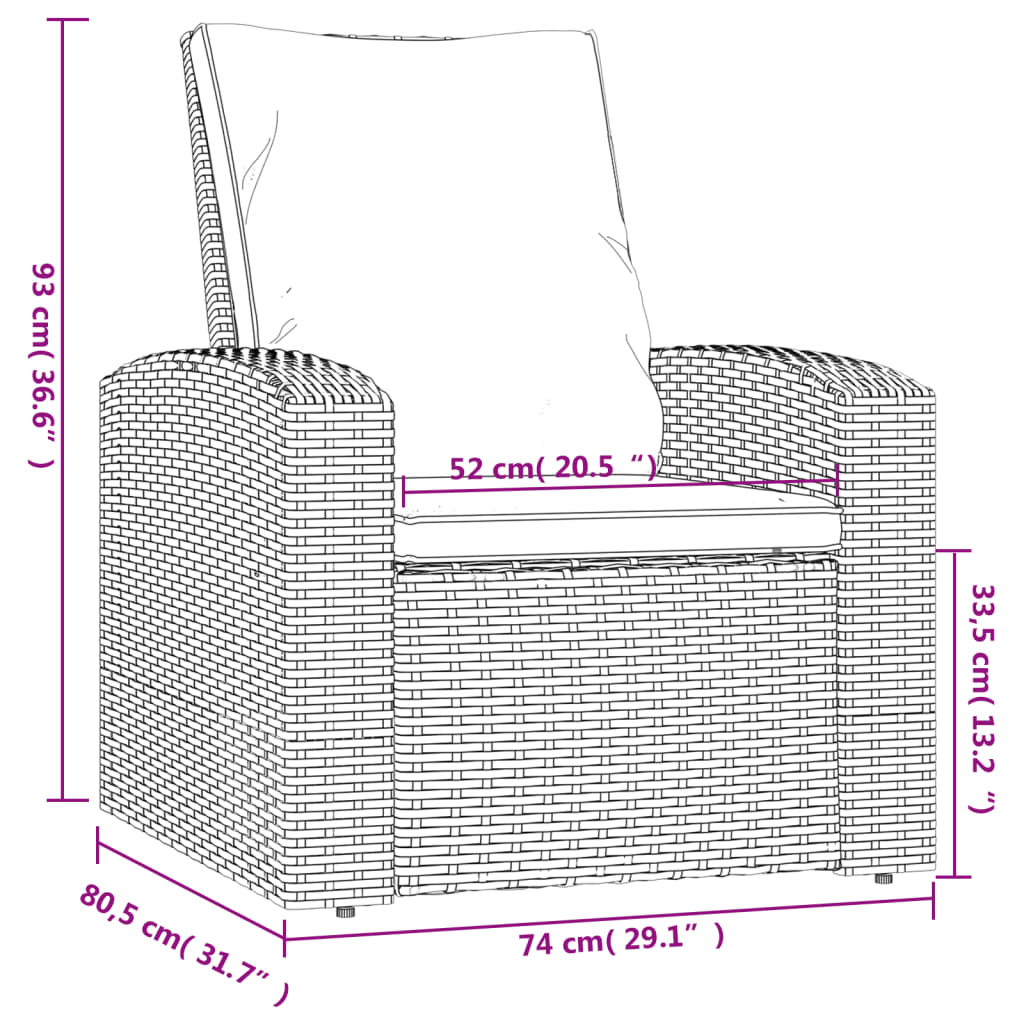 Tuinstoel verstelbaar met kussens poly rattan