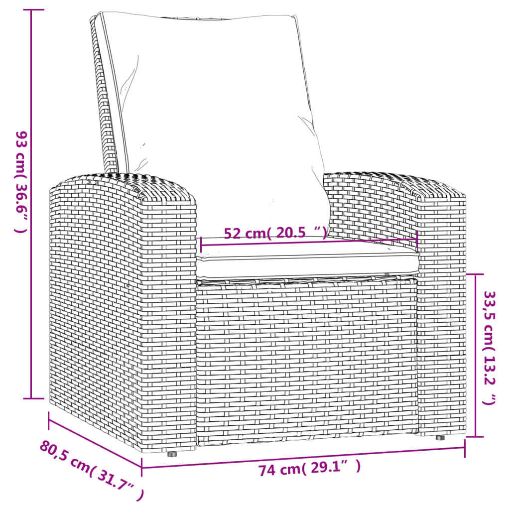 Tuinstoel verstelbaar met kussens poly rattan