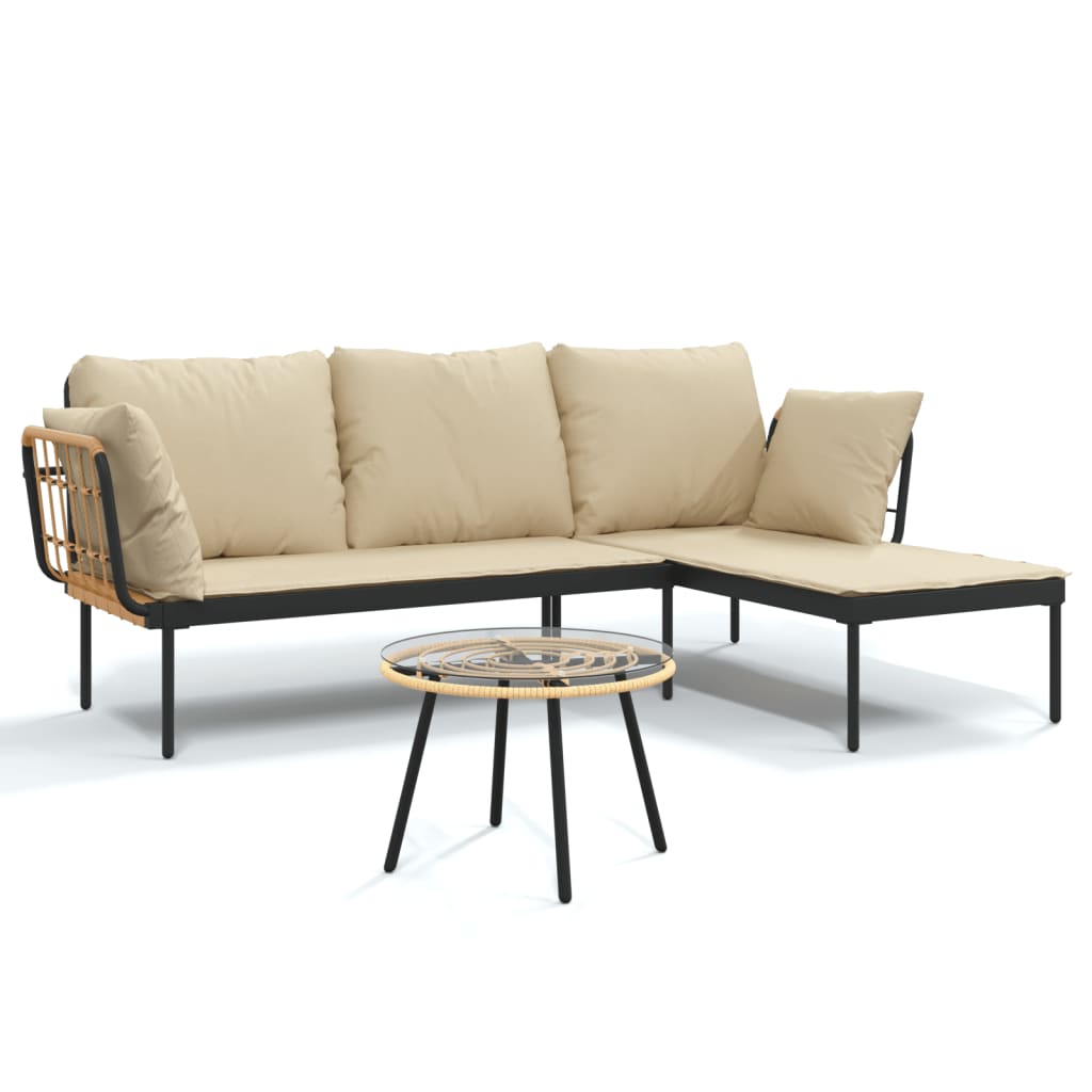 3-delige Loungeset met kussens poly rattan beige