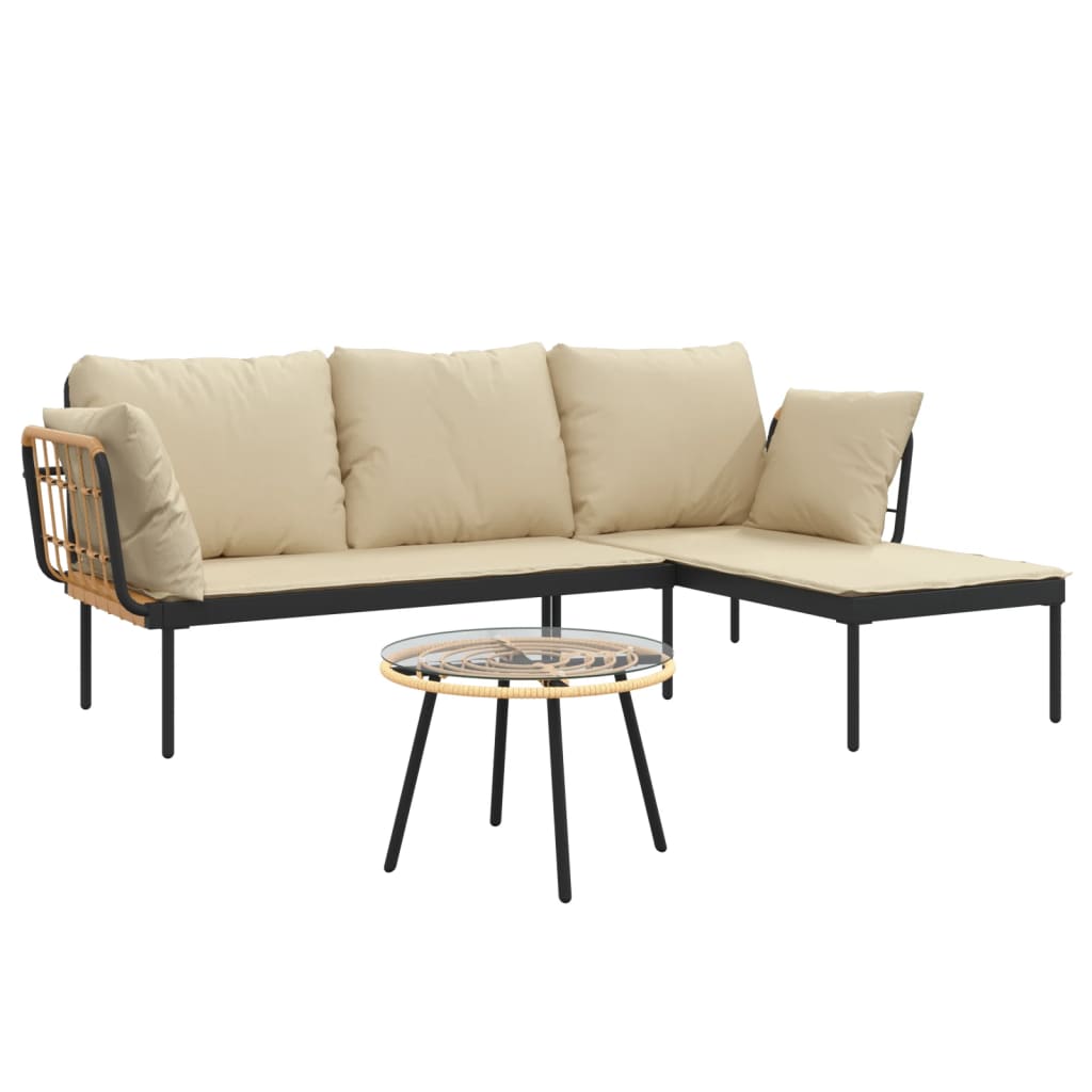 3-delige Loungeset met kussens poly rattan beige