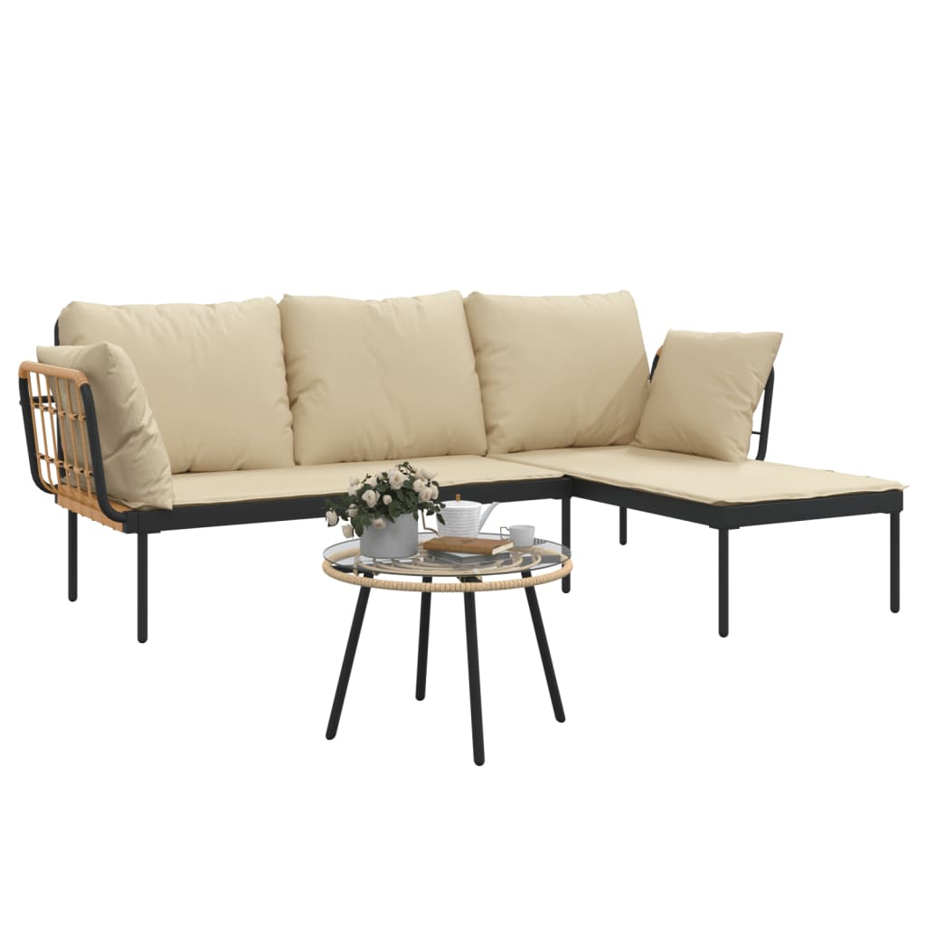 3-delige Loungeset met kussens poly rattan beige