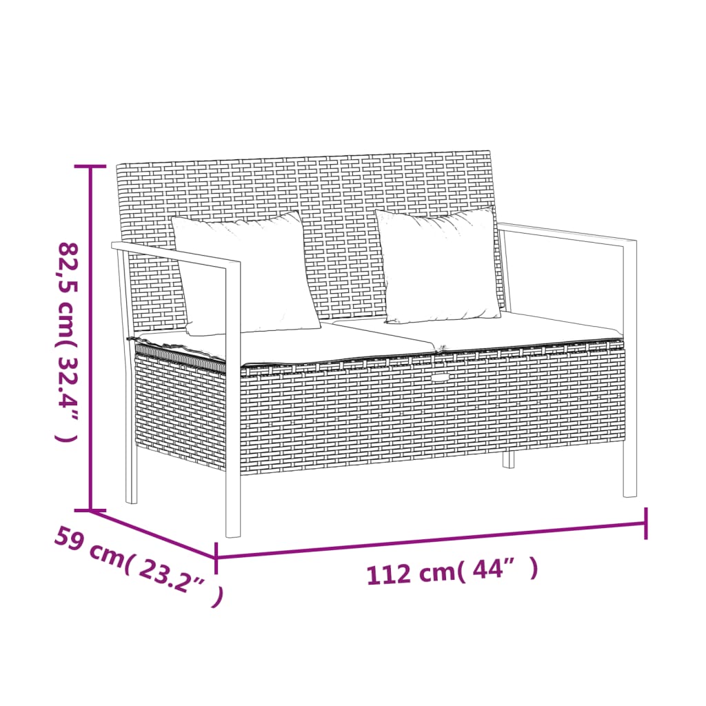 Tuinbank 2-zits met kussens poly rattan