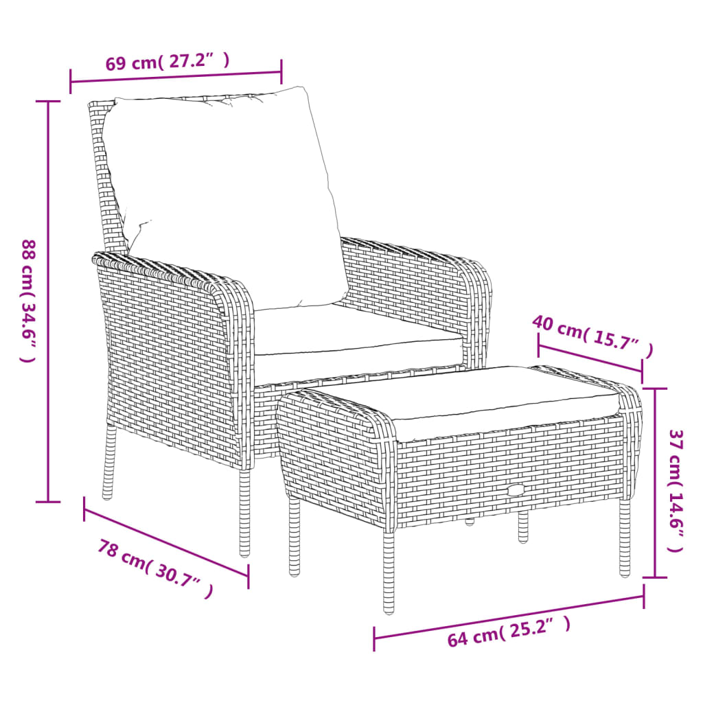 Chaise de jardin avec repose-pieds en poly rotin