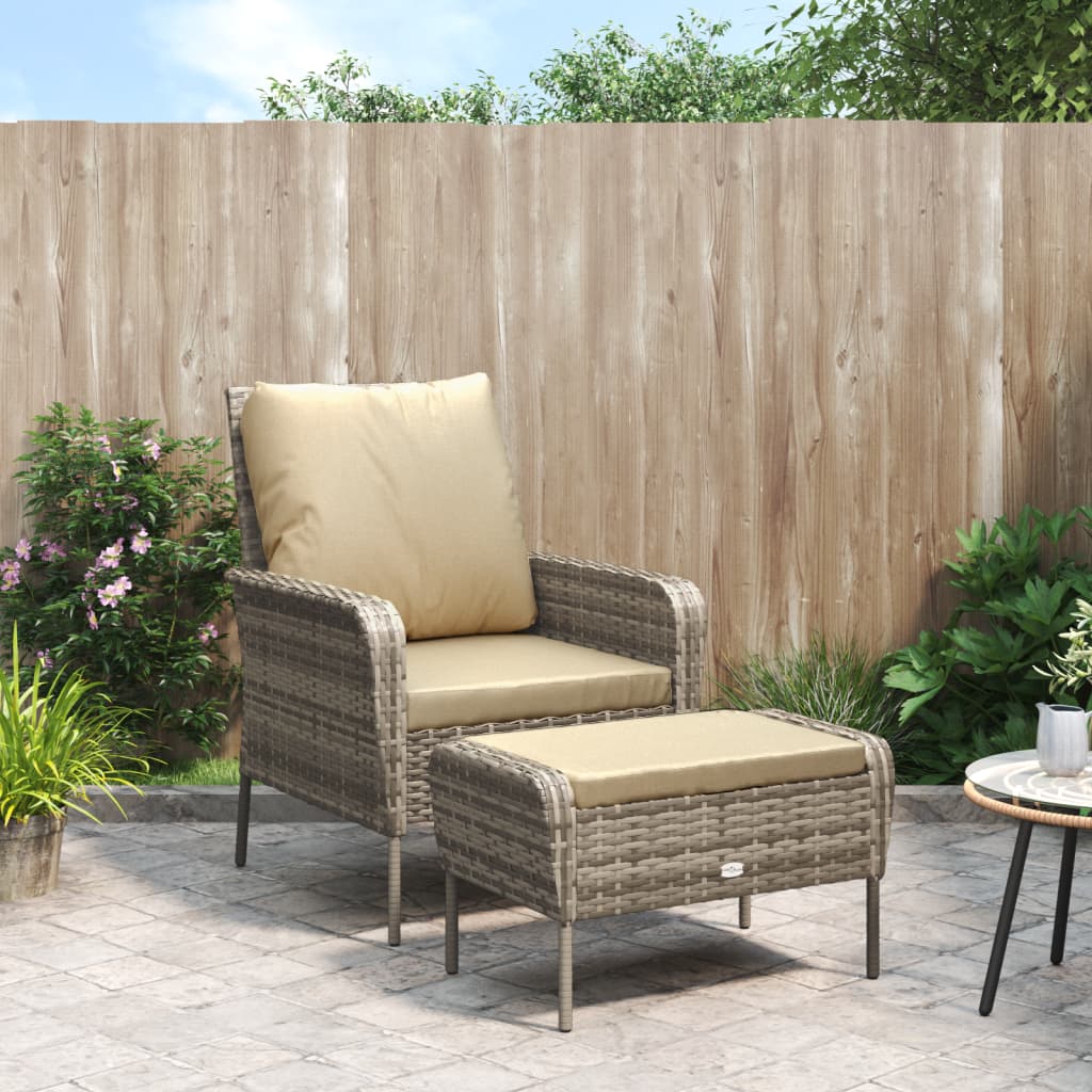 Chaise de jardin avec repose-pieds en poly rotin