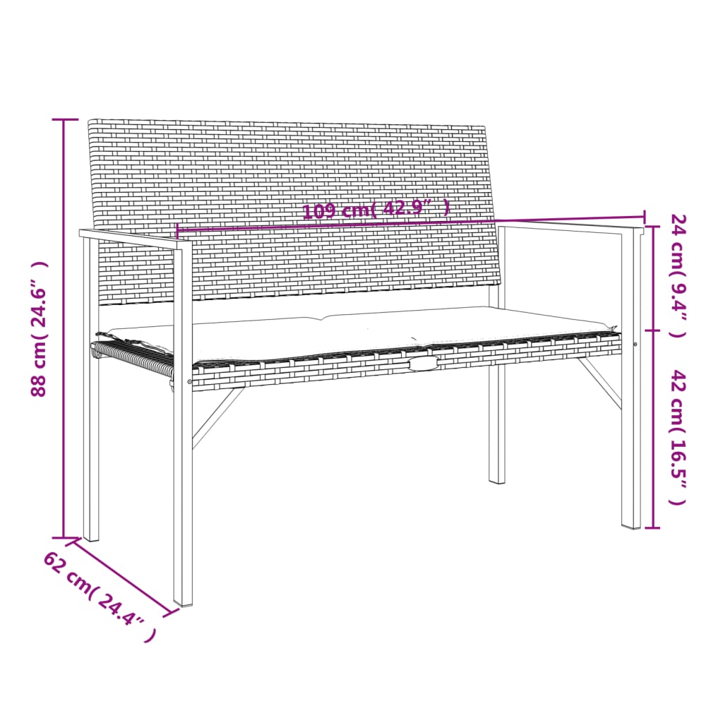 Tuinbank 2-zits poly rattan